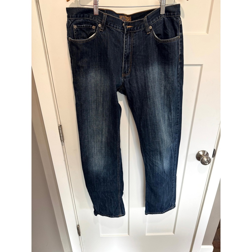 Blue Pronto Uomo Men's Dark Wash Denim Jeans Distressed‎ Cotton 36x34